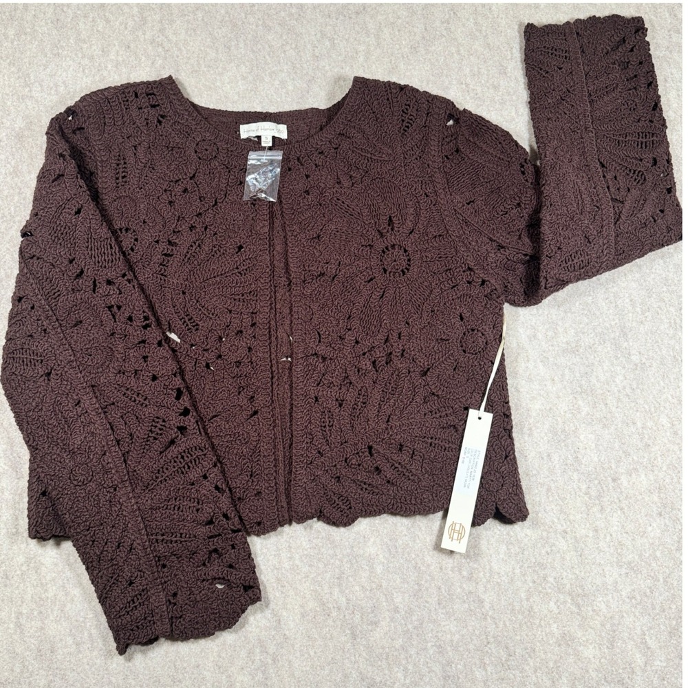 House of Harlow 1960 Martti Top Womens Small Dark Chocolate Brown Crochet Knit